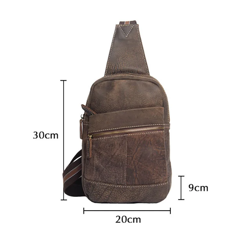 

AETOO Leather men's chest bag, multi-functional chest bag, personality retro casual large-capacity waterproof sloping bag men