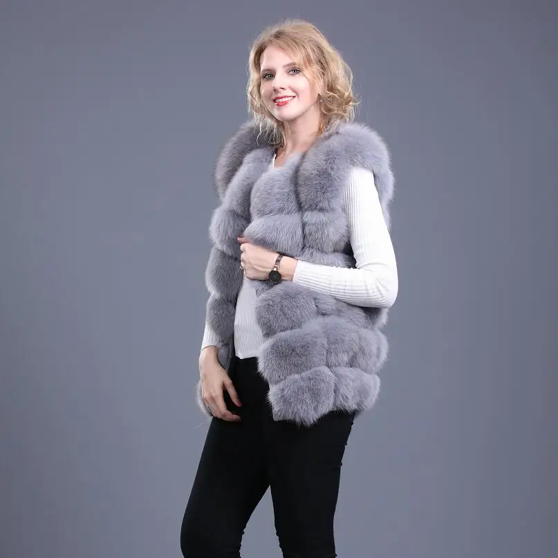 light grey Женский натуральный огненный жилет на натуральном меху красный лисий мех делая Серебряный лисий мех теплый зимний жилет Модный повседневный Европейский станция st - Цвет: light grey