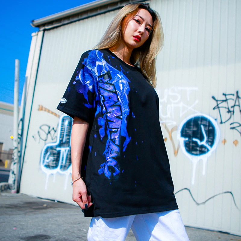 Футболка мужская с принтом синего пламени уличная одежда модная хипстерская