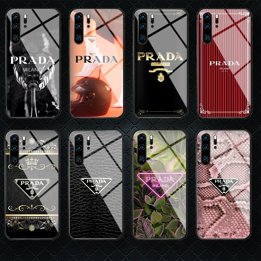 

Luxury Ltalian Brand Tempered Glass Phone Case Cover For Huawei P Nova Mate 5T 20 30 40 Pro Lite Smart 2019 2021 Painting Bumper