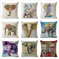 relax cushion cover oil printed elephant pillowcase 4040cm cotton linen replacement animal throw lumbar pillow covers cojines