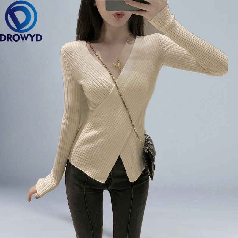 Свитер-пуловеры женский осенне-зимний из мягкого хлопка с V-образным вырезом |