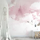 Настенные обои в скандинавском стиле с изображением розового моря облаков для детской комнаты, милый замок, цветы, фон для комнаты принцессы, настенные бумаги, домашний декор, фреска