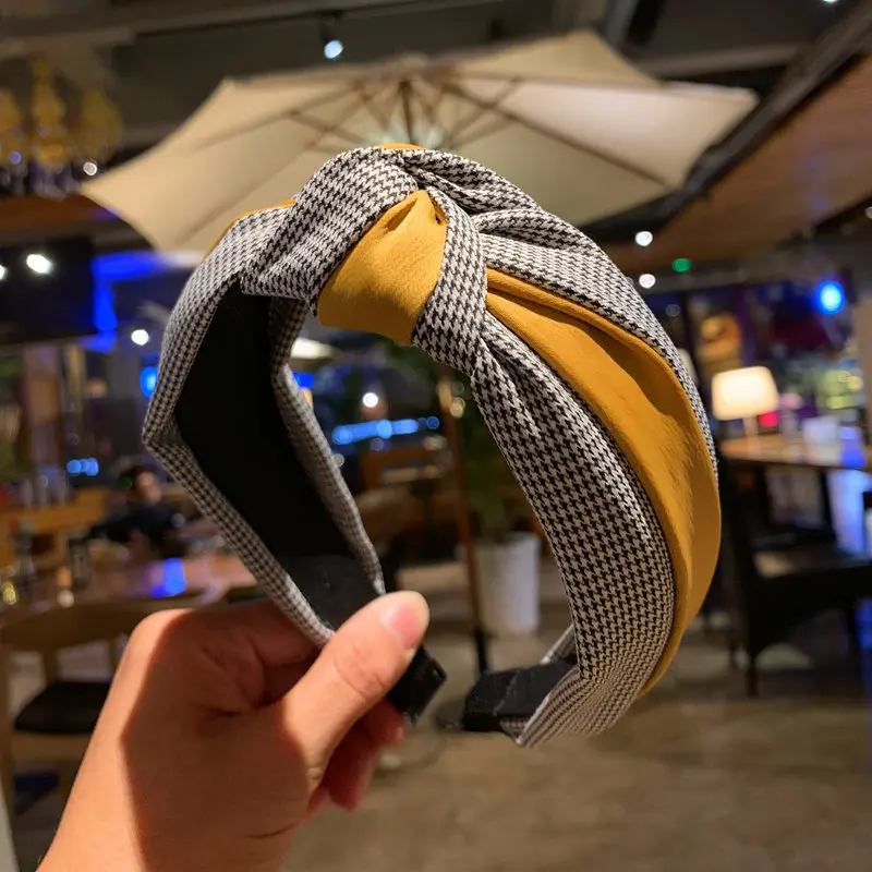 

Повязка для волос женская в Корейском стиле, хлопок, клетчатый, с узлом, аксессуары для волос, 2021