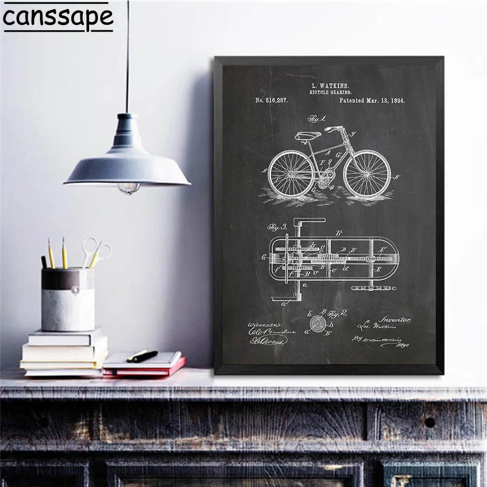 Велосипед Gearing патент настенный художественный постер искусство для езды на