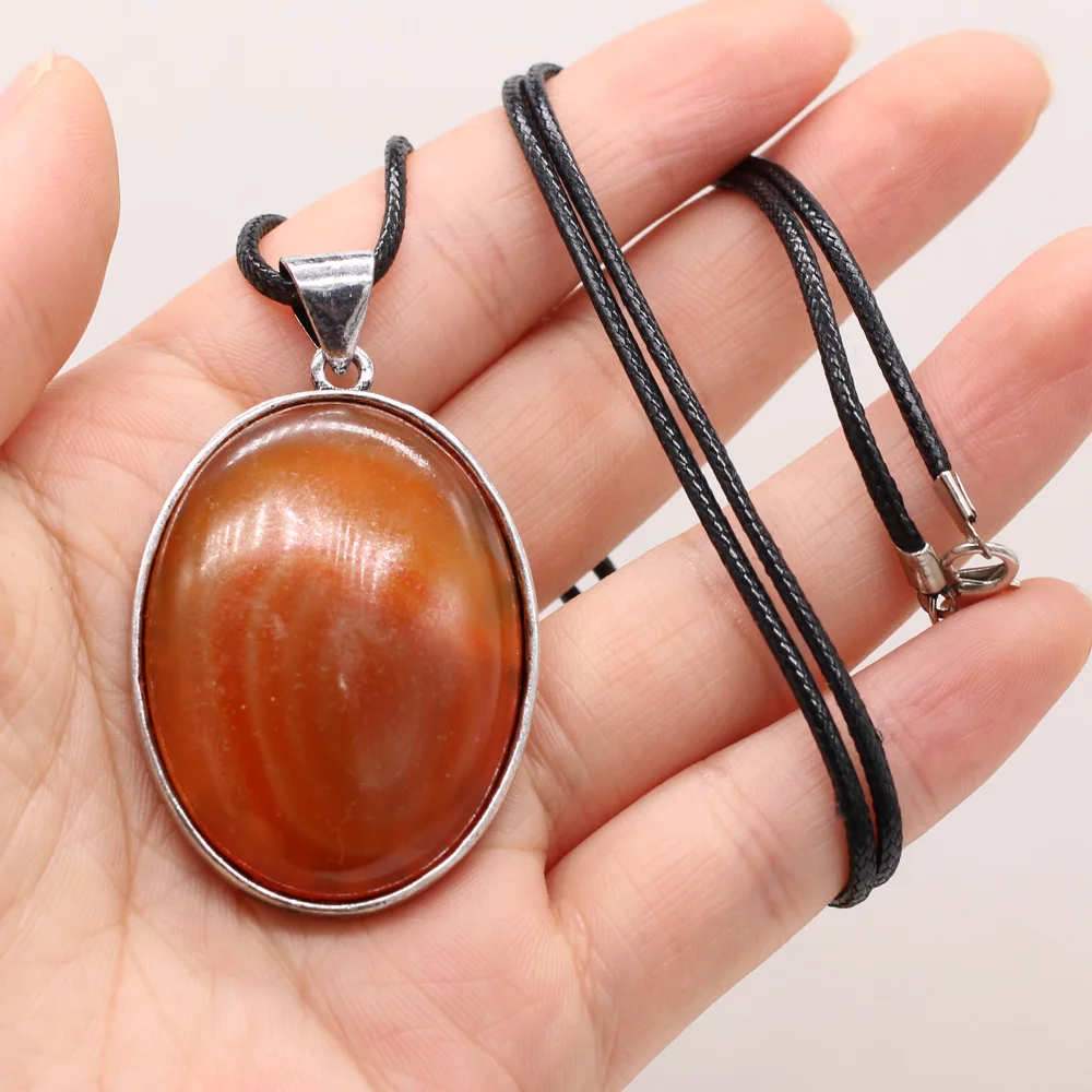 

Natural Stone Agates Necklaces & Pendants Egg Shape Charm Alloy frame Choker Necklaces for DIY Women Reiki healing gift