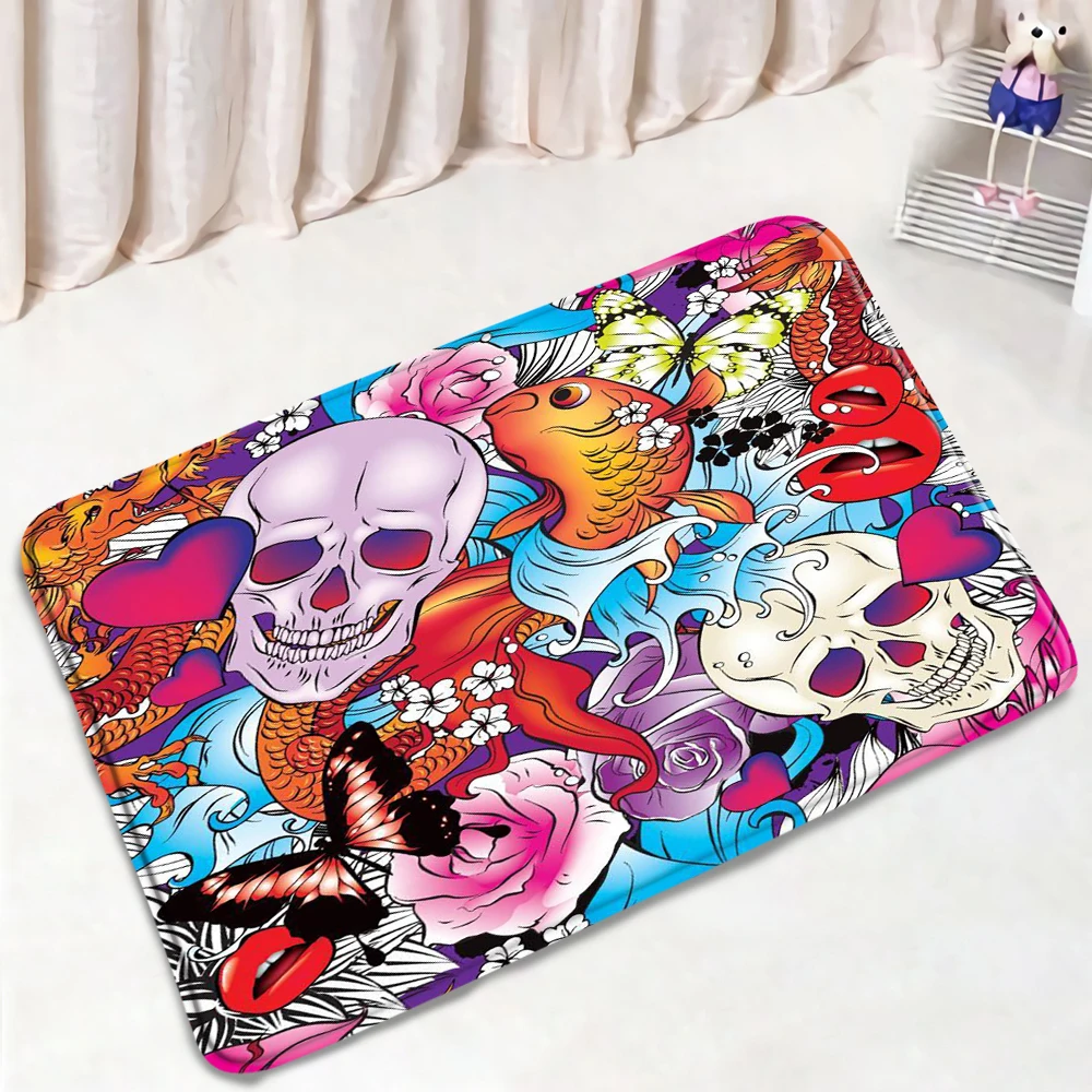 

Sugar Skull Bath Mat Flower Skeleton Non-Slip Water Absorbent Bedroom Door Mats Kitchen Footpad Living Room Rug Bathroom Carpet