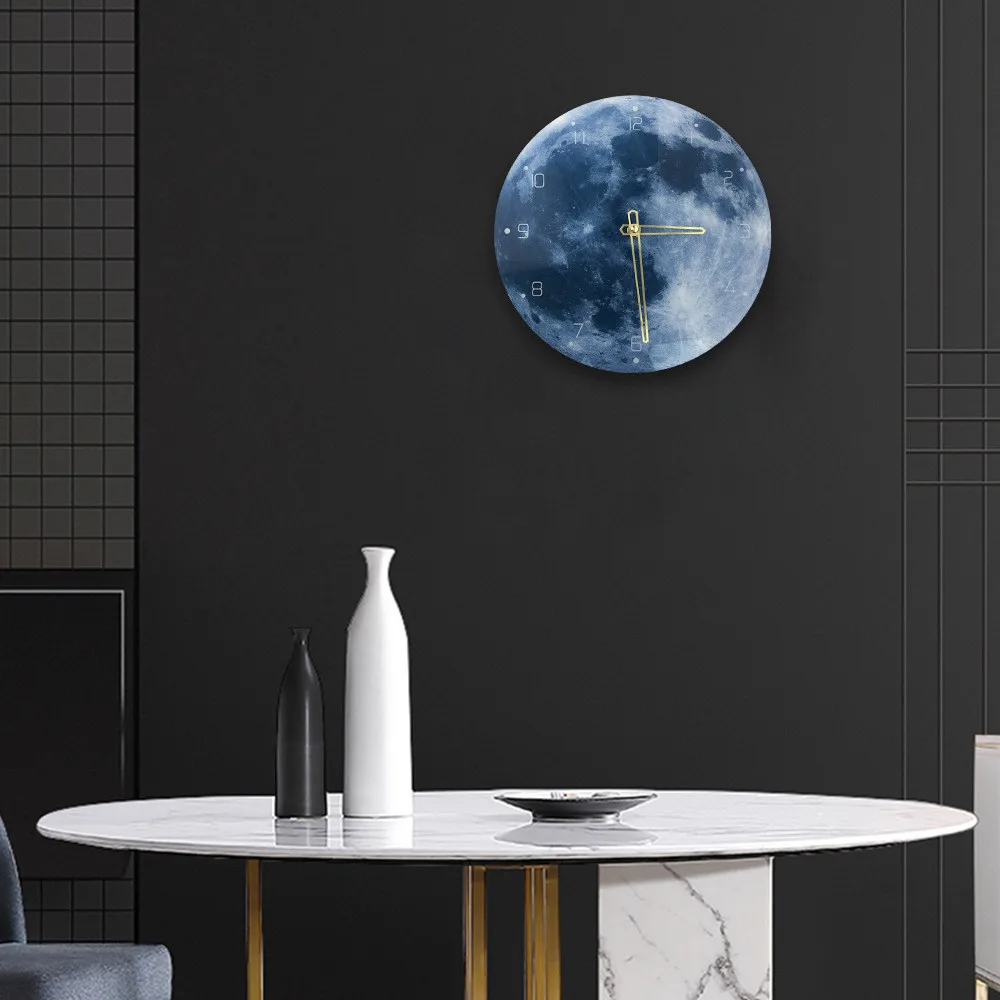 Короткие синие настенные часы Луна современный дизайн украшения дома гостиная
