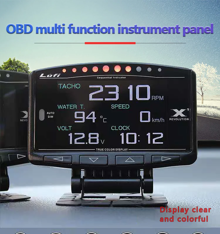 Фото Автомобильный смарт-датчик Lufi X1 OBD 2, спидометр, цифровой турбинный прибор для измерения давления масла, OBD 2 монитор №1