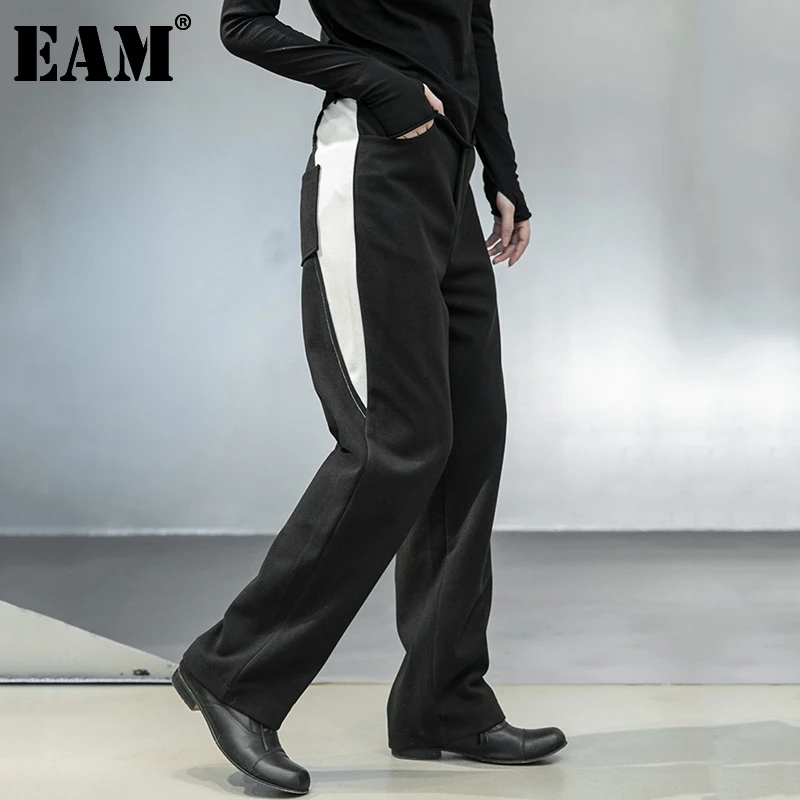 

[EAM] High Waist Black Line Split Joint Long Wide Leg Trousers New Loose Fit Pants Women Fashion Tide Spring Autumn 2022 1DA920