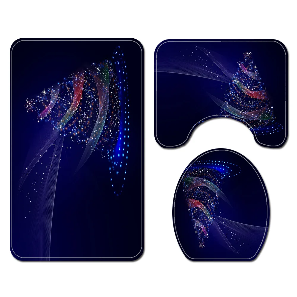 

4pcs Colorful Bath Mat Toilet Seat Cover Mat Toilet Carpet Bathroom Non-Slip Mat Set Bathroom Carpet Rug Set Waterproof Foot Mat