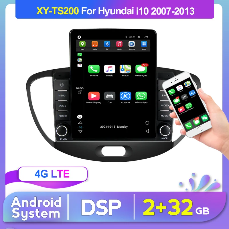 

2. Автомагнитола с экраном 5D, мультимедийный видеоплеер для Hyundai I10 2008 2009 2010 2011 2012 с DSP 4G Lte WIFI RDS FM