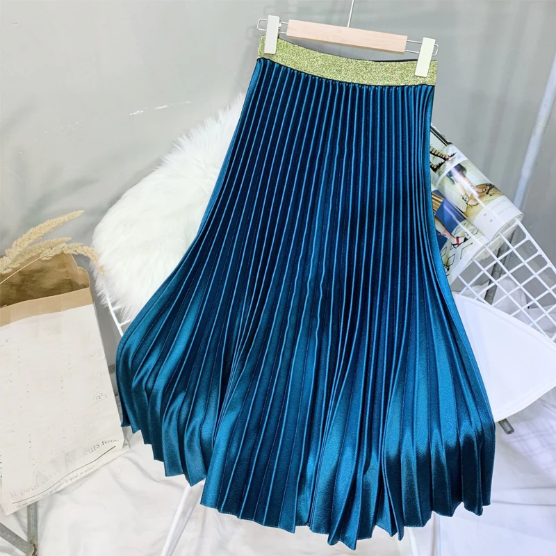 Белая розовая Зимняя плиссированная юбка Женская Повседневная Длинная