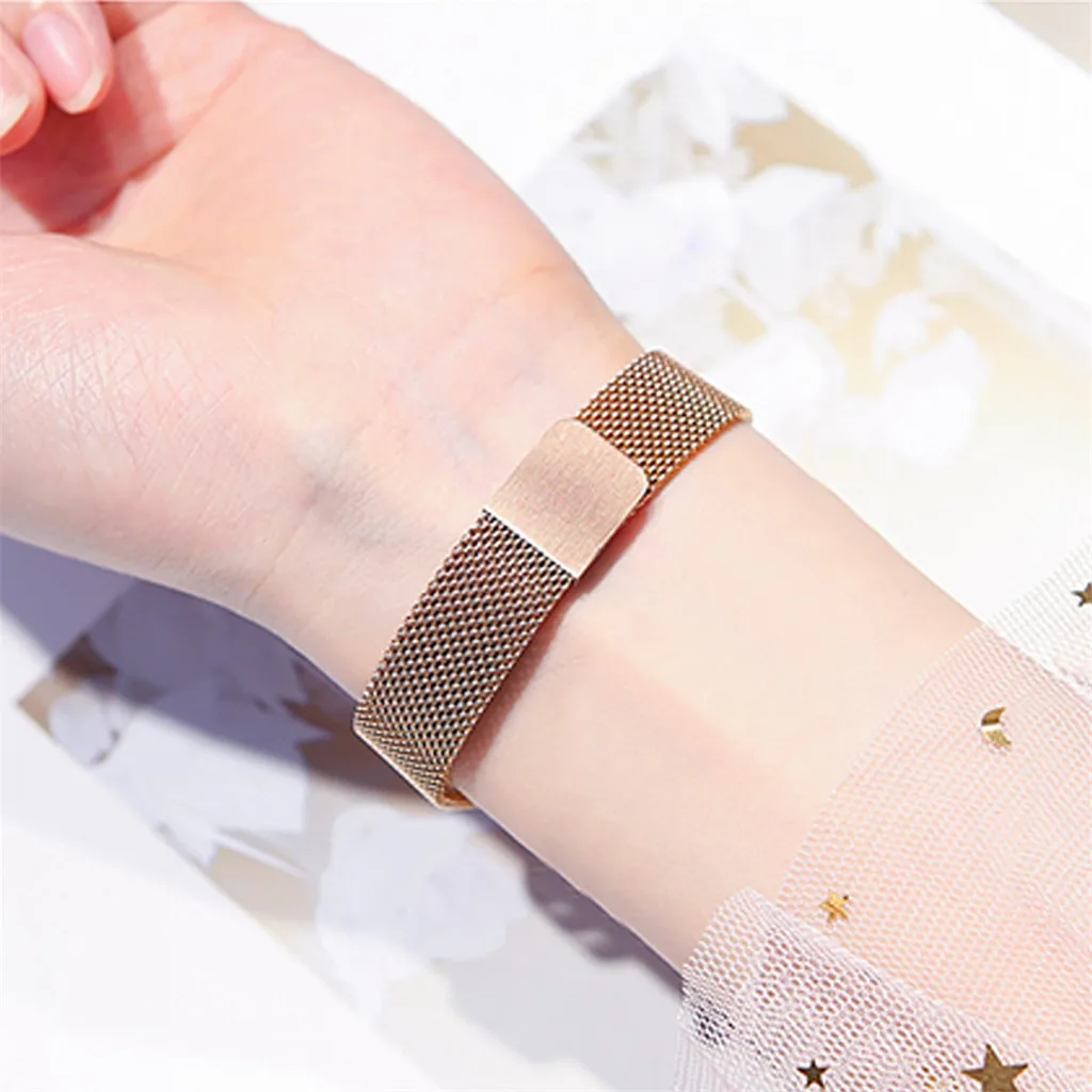 Женские часы с магнитной пряжкой ремешком-сеткой кварцевые аналоговые круглые