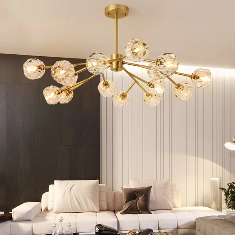

Modern Luxury ALL Copper Crystal Chandelier Lighting American Vintage Lights Dining Room Gold Lustre Molecular Art Hanging Lamps