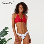 Женский купальник-бикини SEASELFIE, красный купальник с узелком и цветочным принтом, пикантный купальник из двух предметов с заниженной талией, пляжный купальник, 2021