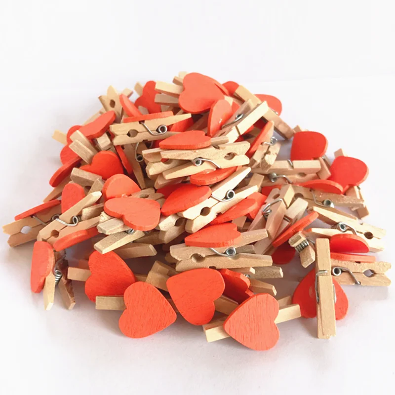 50 шт./лот мини романтические деревянные зажимы в форме любящего сердца бумаги для