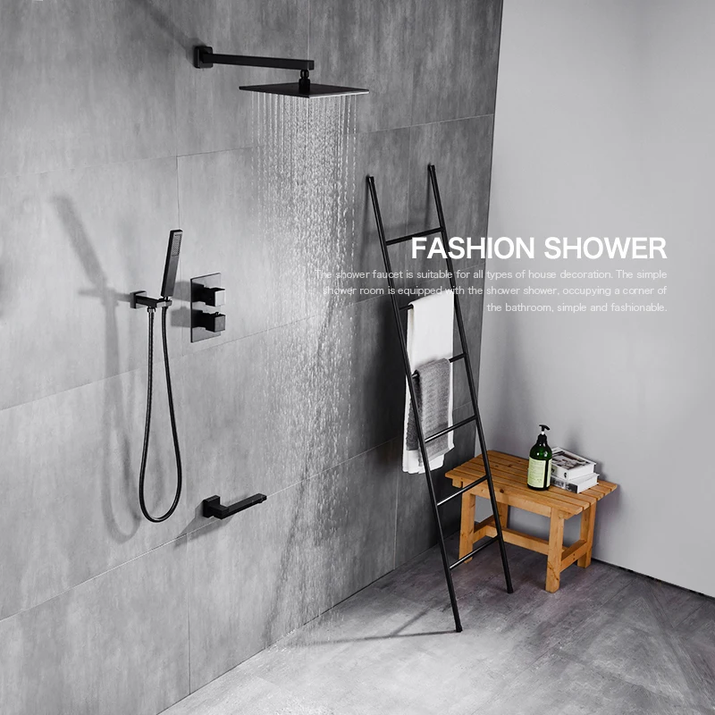 bakala black brass thermostatic faucets bathroom faucet set thermostatic mix valve with 81012 inch rainfull shower head free global shipping