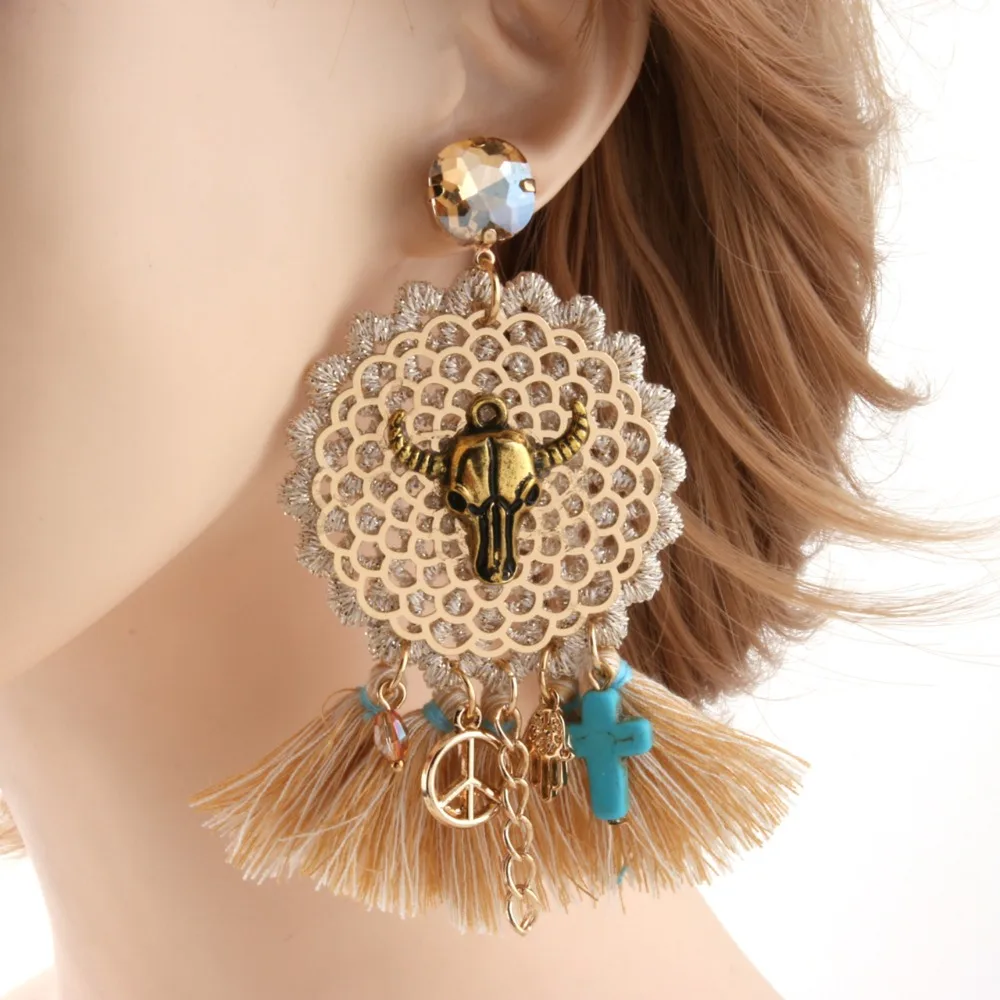 Zouchunfu, модные серьги в виде Головы Быка, Boho Oorbellen, серьги с кисточками, женские кружевные серьги, роскошные свадебные серьги, висячие серьги