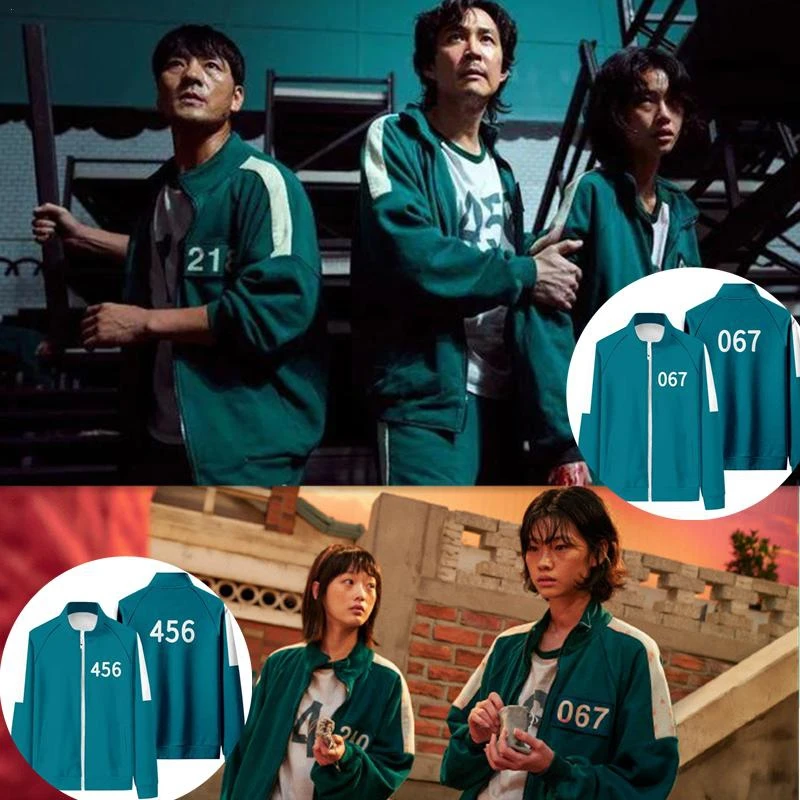 

Tv Squid Game Cos Jacket Male Li Zhengjae The Same Retro Sportswear Round Triangle Uniform Square Circle Jacket Sweater Female