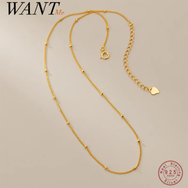 

WANTME 925 Sterling Silver Clavicle Necklace for Women Simple Fashion Chain Glossy Bead Necklace Punk Hip Hop Gold Jewelry Gift