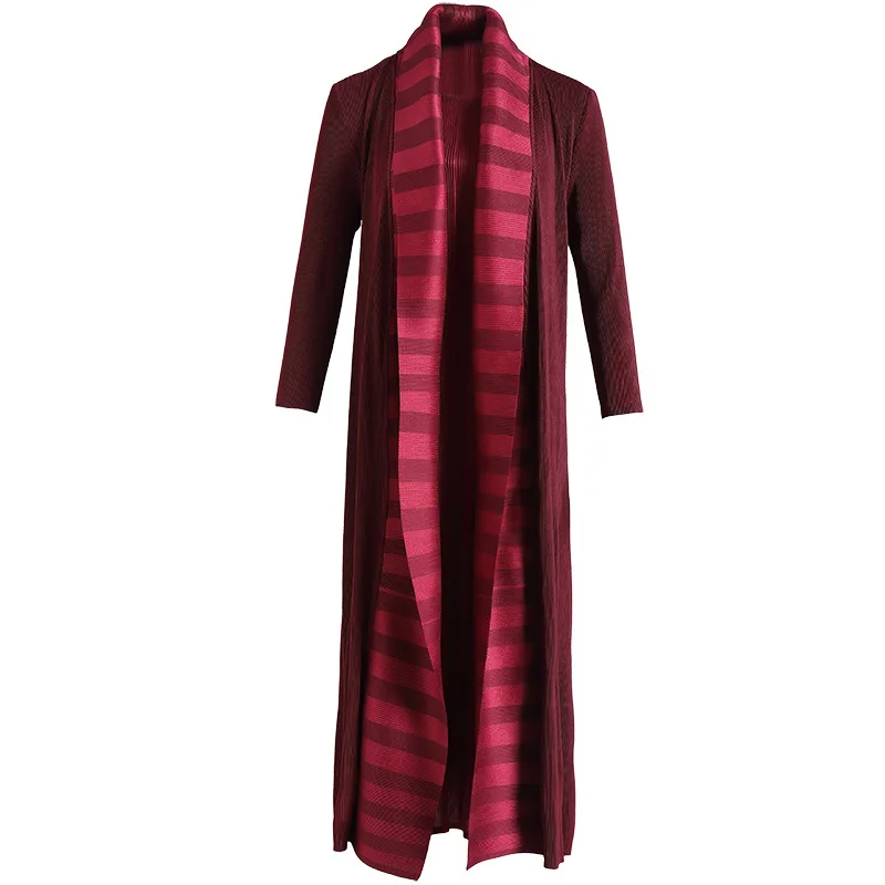 

High-end Dress Autumn Winter 2020 New Women's Fashion Stripe Fake Two Pieces Waist Pleated Long Dress