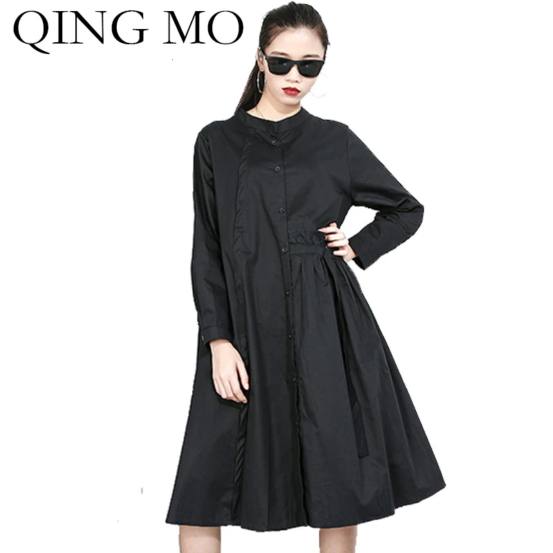 QIGN MO весеннее женское однотонное платье 2020 свободное платье-блузка большого