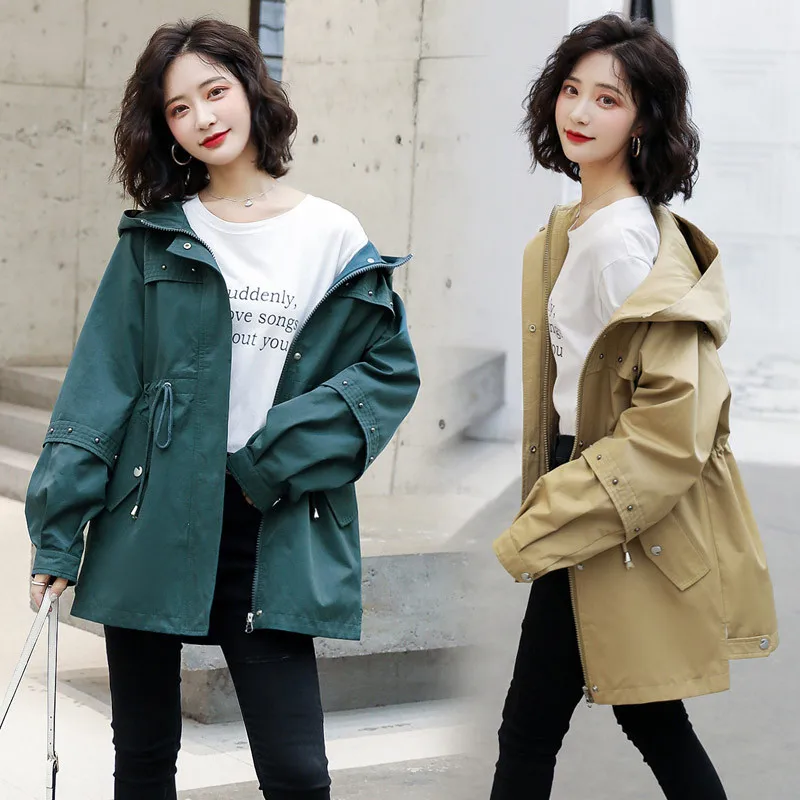 Новинка 2020 Женский тренчкот верхняя одежда с капюшоном на весну и осень