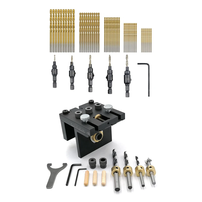 

55 Pcs HSS 4241 Countersink Cone Drill Bit Set(1 Mm-3 Mm) & 1 Set Adjustable Drilling Guide Puncher Locator