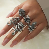new gothic wind ancient silver animal snake dragon claw ring ladies exaggerated leisure party travel popular ring set 5