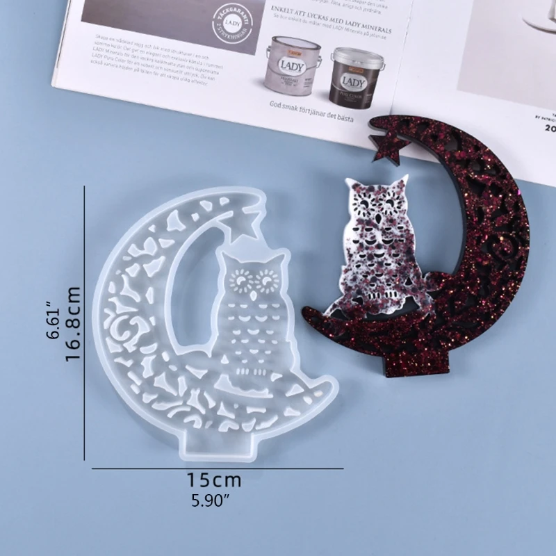 

Crystal Epoxy Resin Mold DIY Crafts Making Tool Desktop Owl Decorations Ornament with Display Base Silicone Mould