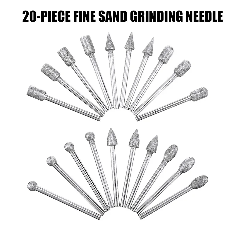 

20pcs 3mm Shank Diamond Drills Grinding Heads Mini Drill Burrs Bit Set For Rotary Tool Grinders Polished Glass Carving