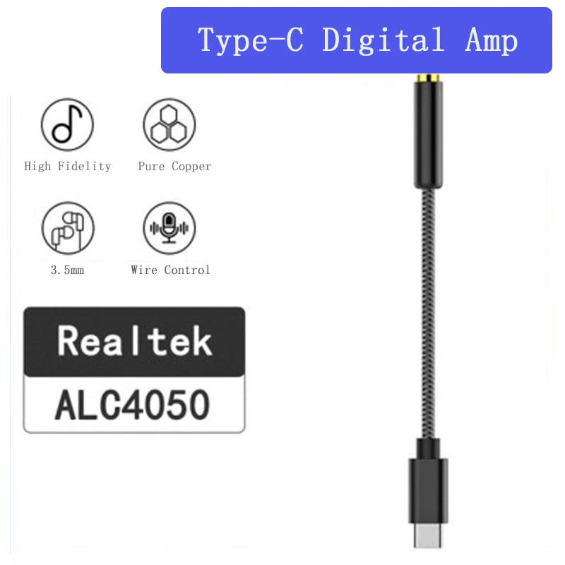 

Type-C to 3.5mm Audio Adapter ALC4050 HIFI headphone amplifier adapter for all 3.5mm headphones for wire control/voice call