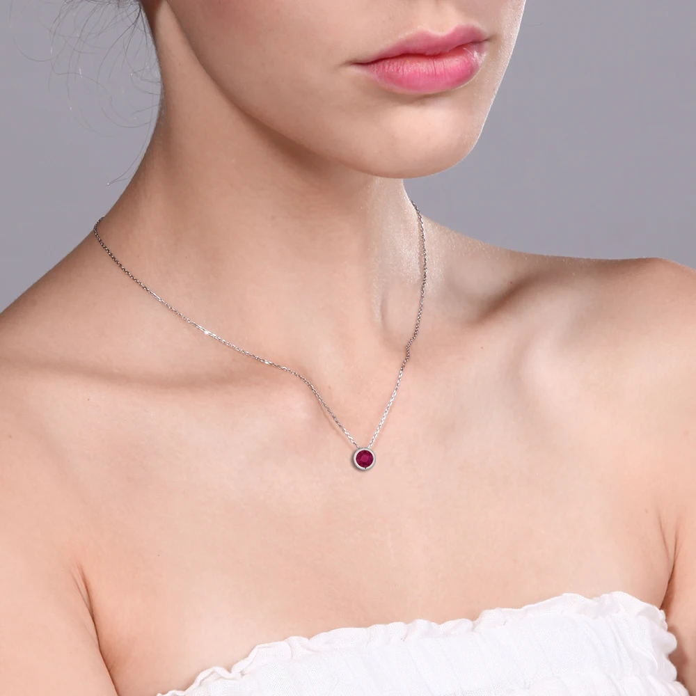 GemStoneKing 0 42 Ct круглый 4 мм красный рубин 14K белое золото Простой Элегантный кулон