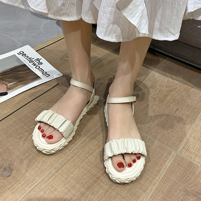 

Sandals women 2021 new summer thick-soled ladies college students beach word with flat-soled Roman shoes