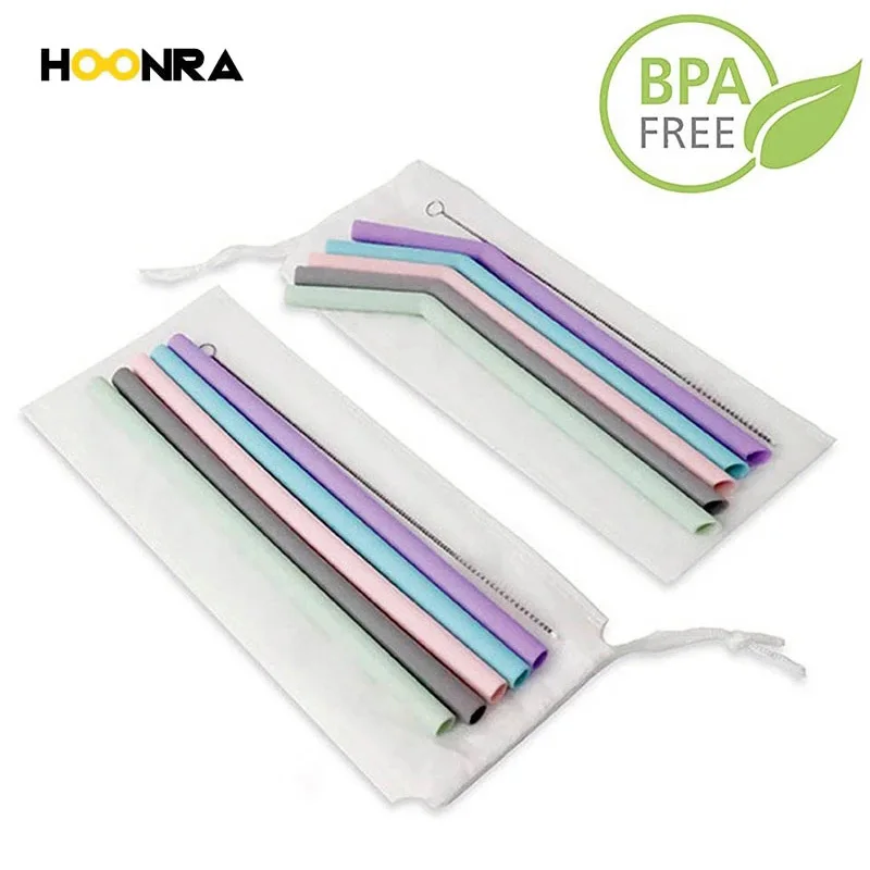 

HOONRA 6 шт. многоразовые силиконовые трубочек с щеточка для чистки Еда Класс питьевые соломки вечерние Соломка для напитков без добавления би...