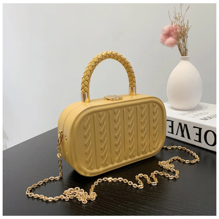 

Сумка на плечо женская с плетеными ручками, модный саквояж овальной формы, однотонный клатч кросс-боди с перекрученным узором, тоут для деву...