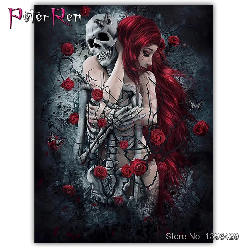 

Алмазная картина, обнимание красивых девушек и скелетов, алмазная вышивка, сексуальные женские стразы, вышивка крестиком, настенная живопи...