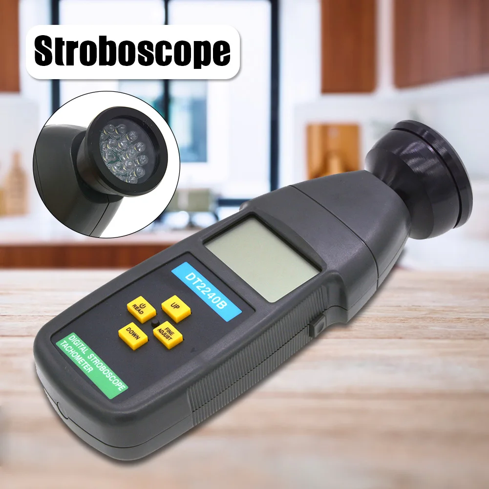 

DT2240B Digital Non-Contact Flash Stroboscope Tachometer Photoelectric Revolution Meter 60-40000Rpm Speedometer Tester Physics
