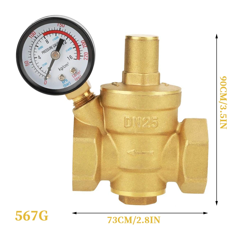 

Brass Water Pressure Reducing Valve Maintaining Valves Regulator Reducer Relief Valves With Gauge Meter 2.8x3.5inch Adjustable