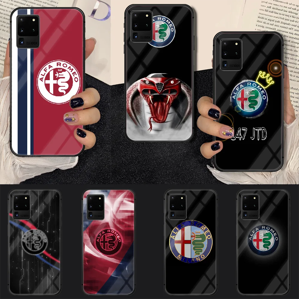 

Car Alfa Romeo Fashion Phone Tempered Glass Case Cover For Samsung Galaxy S Note 5 6 9 10 10E 20 21 FE Plus Uitra Coque Soft Tpu