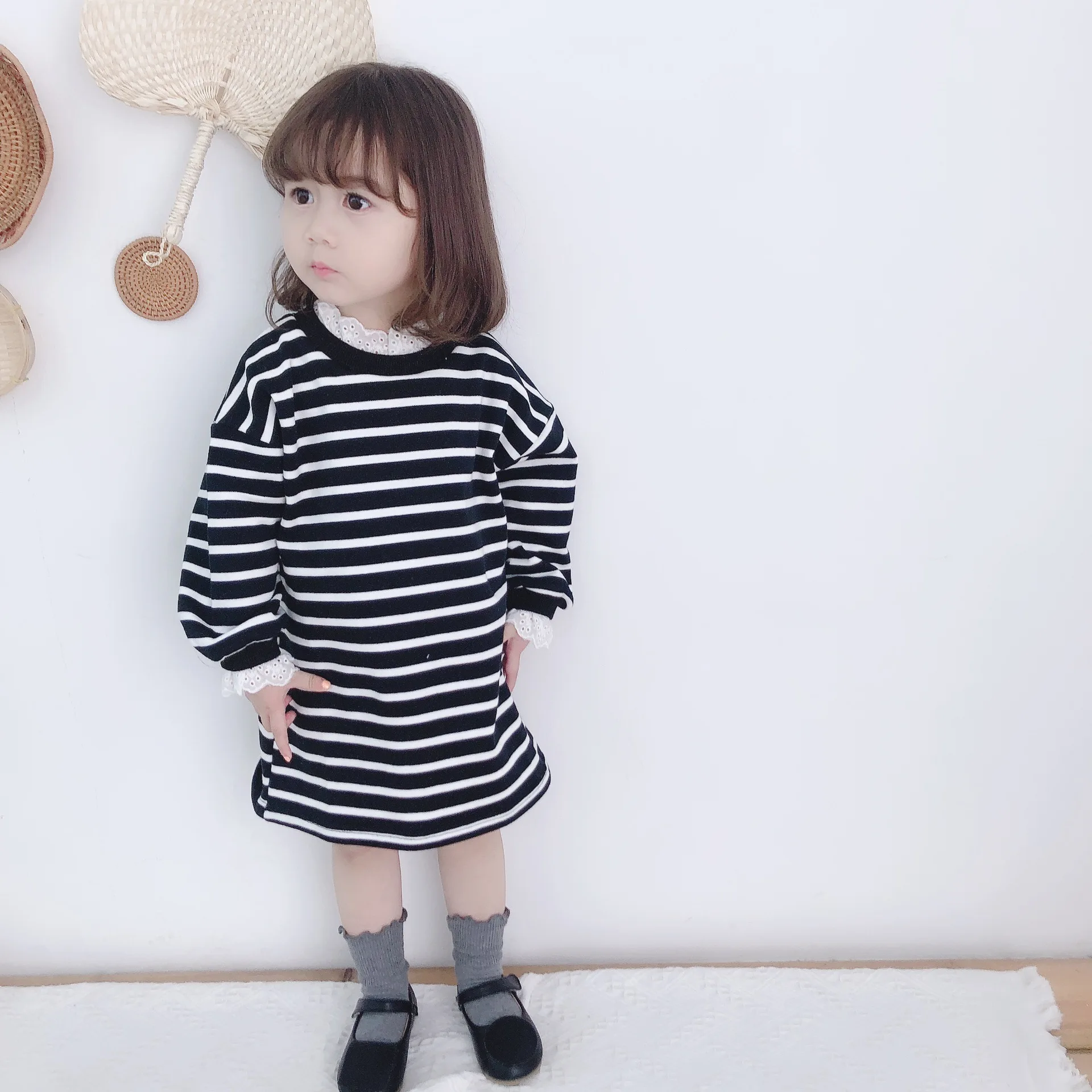 Платье-Свитер для мамы и дочки с кружевным воротником | Мать ребенок