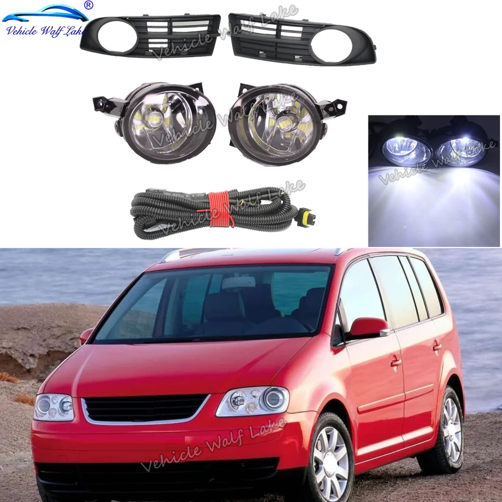 

For VW Touran 2002 2003 2004 2005 2006 Car-styling Front Bumper LED Fog Lamp Light + Wire Harness Fog + Grille Cover