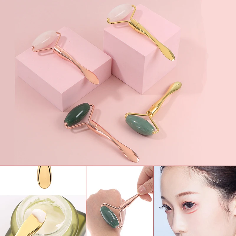 

Rose Jade Stone Face Lift Massager Natural Quartz Crystal Stone Thin Slimming Chin Facial Skin Care Tool