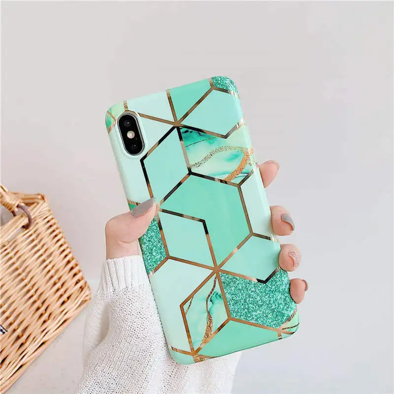 Роскошный чехол для телефона с геометрическим Покрытием s для samsung Galaxy A40 A50 A70, чехол для samsung Galaxy A40, мраморный силиконовый чехол на заднюю панель - Цвет: Green