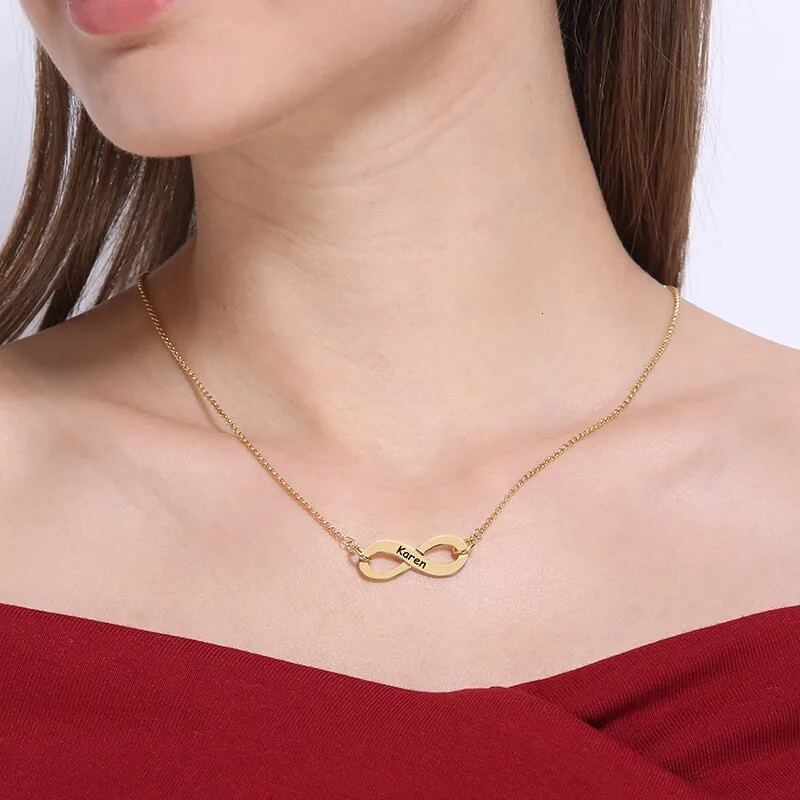 Xiaojing Custom Infinity Pendant Necklaces Engraved Name Chain Necklace Personalized 925 Sterling Silver Jewelry for Mother Gift