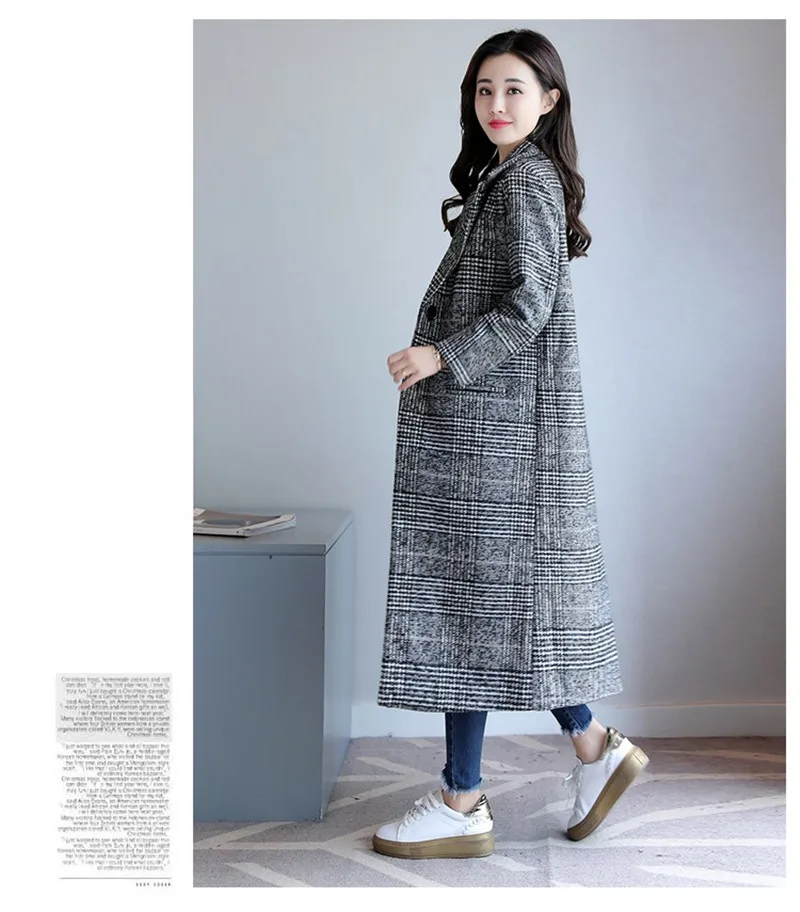 

2021 Spring Autumn Women's Wool Plaid Coat Classics Female Loose Long Single Breasted Coats Slim Female Winter Polyester Jackets