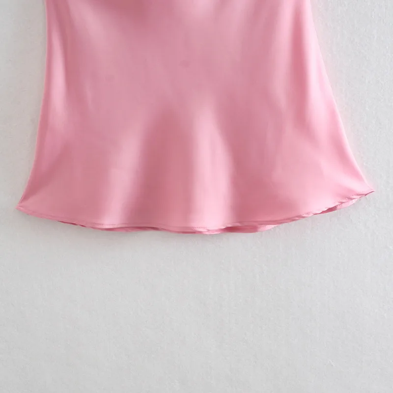 

Europe and America 2021 summer new women's fashion all-match slim slim pure color silk satin texture dress