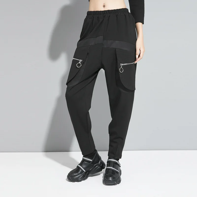 

NEW 2020 HOT Women pants Fashion Iron ring zipper casual Big Pockets Harem pants Loose Streetwear Long Female joggers pants