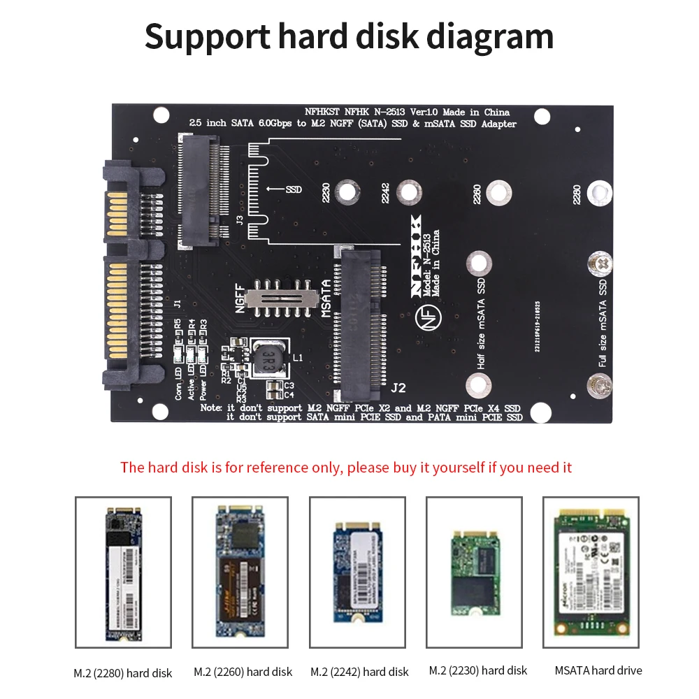 Адаптер TISHRIC 2 5 дюйма SATA 6 0 Гбит/с на M2 NGFF MSATA SSD SATA3.0 плата преобразователя карты для